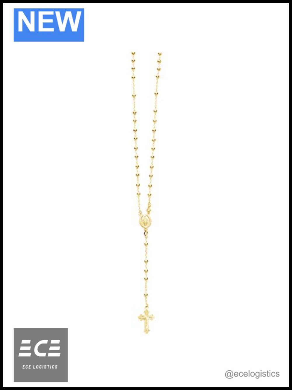 Sterling Silver Gold-tone Rosary Bead Cross Necklace 20"
